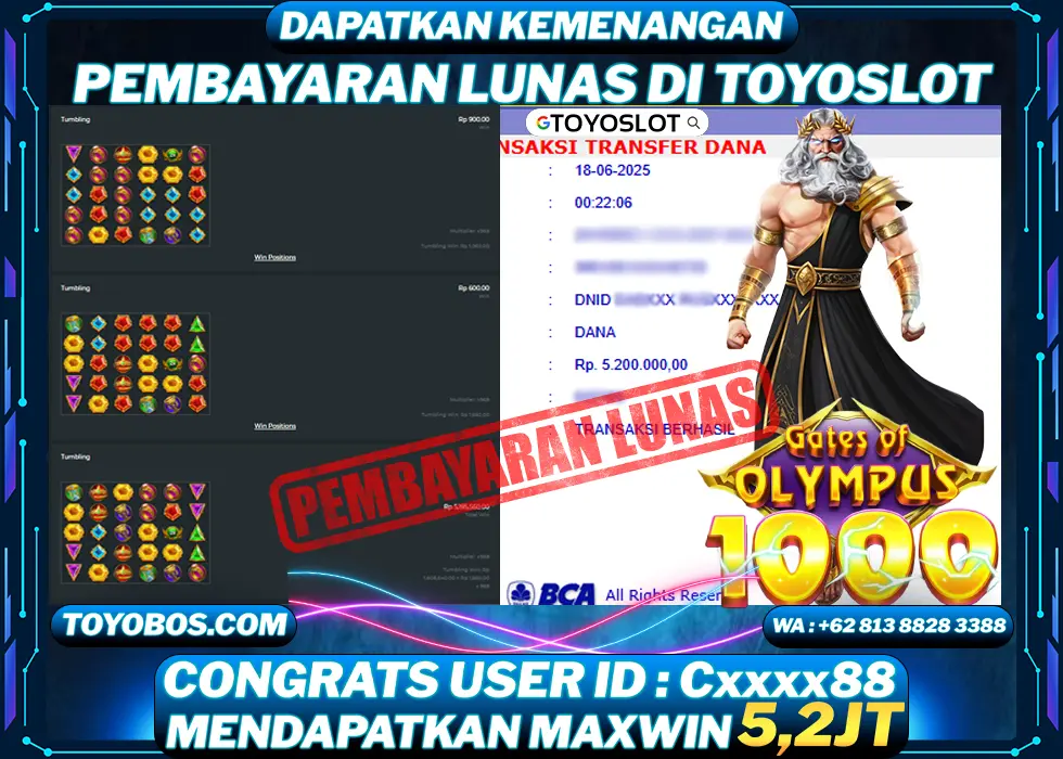 BUKTI KEMENANGAN Gates of Olympus 1000 Rp5,200,000- LUNAS